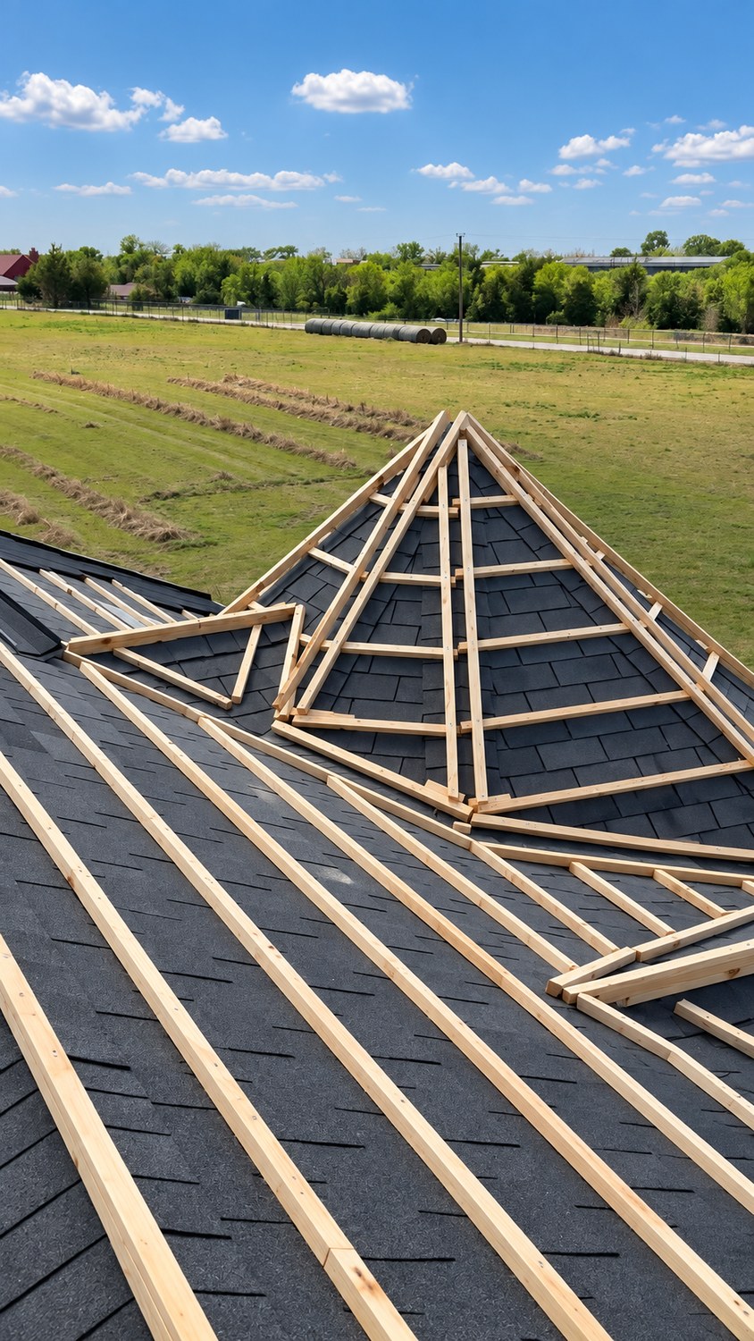 Wood battens installed over existing asphalt shingles for a stone-coated steel roof